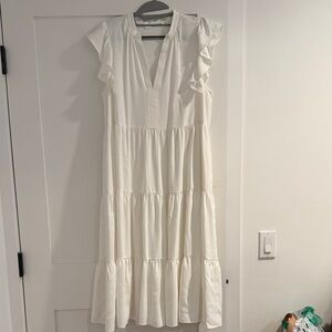 Amanda Uprichard Cream Ruffle Maxi Dress
